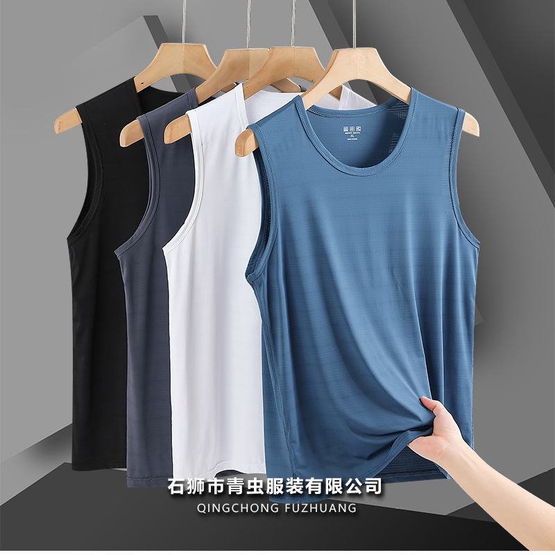 Picture of Summer Ultra-thin Breathable Sports Quick-drying Top Running Fitness Sleeveless T-shirt Ice Silk Elastic plus size Men's Vest