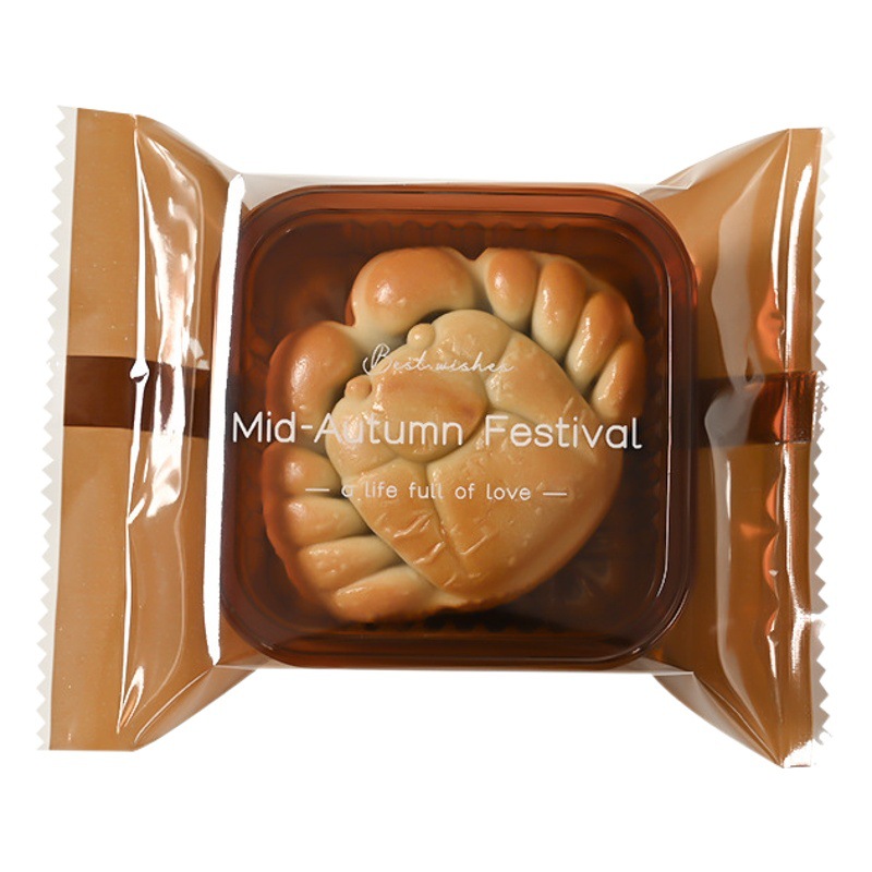 2025 New Thickened Brown Mid-Autumn Festival Cantonese Flow Heart Moon Cake Packaging Bag Ice Skin Egg Yolk Crisp Machine Seal Bag Wholesale