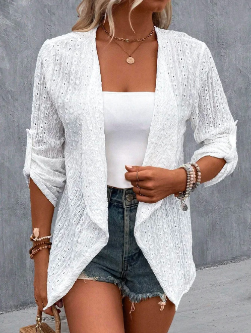 Picture of in stock 2024 Europe and the United States new solid color lapel cardigan lace coat coat cross-border air conditioning mountain