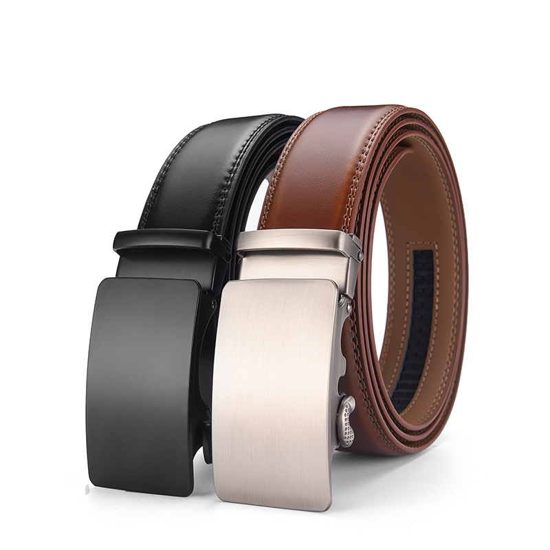 Cross-border belt men's belt automatic buckle cowhide simple versatile business Denim casual pants belt can be set LOGO