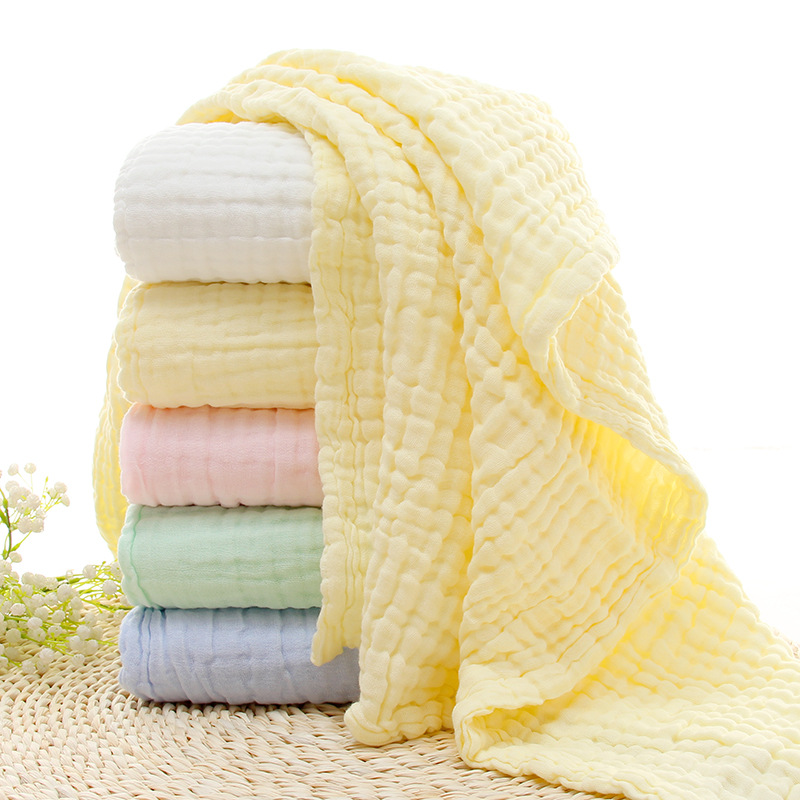 6-layer gauze baby bath towel bubble yarn 105*105 soft and absorbent baby blanket, solid color children's towel and quilt