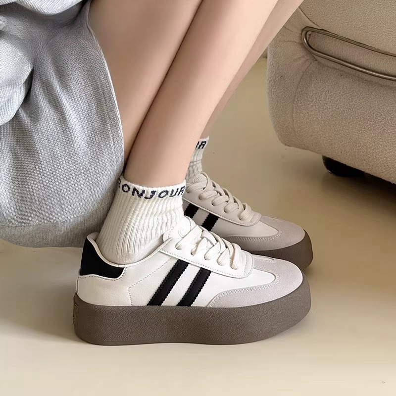 White Shoes Women's Thick Sole 2024 Spring and Autumn New Forrest Gump Training Shoes All-match Casual Board Shoes Platform Lace-up Shoes