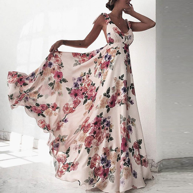 Hot Selling Women's Deep V Leaky Back Sleeveless Long Skirt for Women European and American Cross-St Century High-End Dress