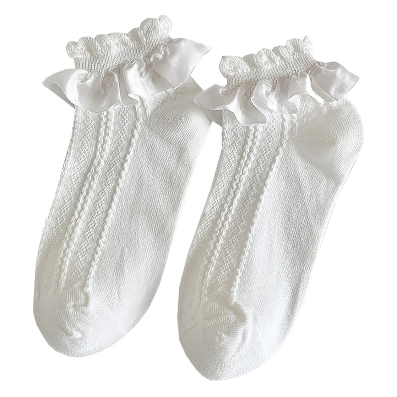 Socks Women's Cute Girl's Silk Ribbon Lace Mid-Socks Spring and Summer All-match Japanese-style Lolita Black and White Twist Socks