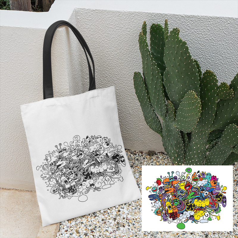 Picture of Amazon new diy coloring canvas bag graffiti cartoon hand-painted bag student bag women's shoulder bag canvas bag