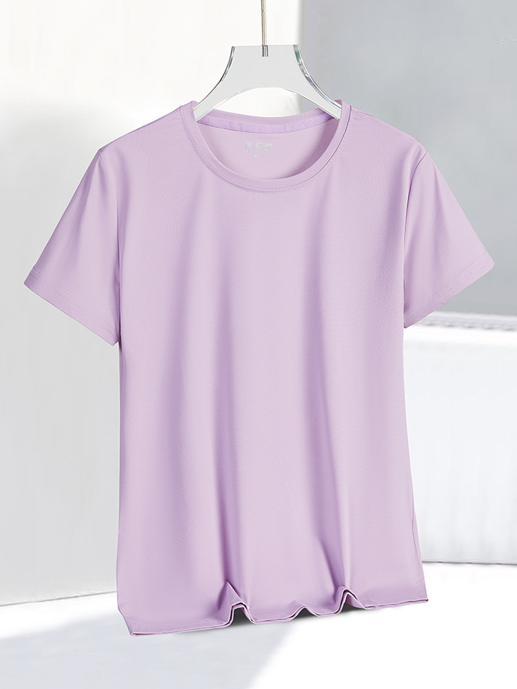 Summer Outdoor Ice Silk Quick-drying T-shirt Sports Crewneck Elastic Quick-drying Breathable Ice Silk Shirt Fitness Running Women's Short Sleeve