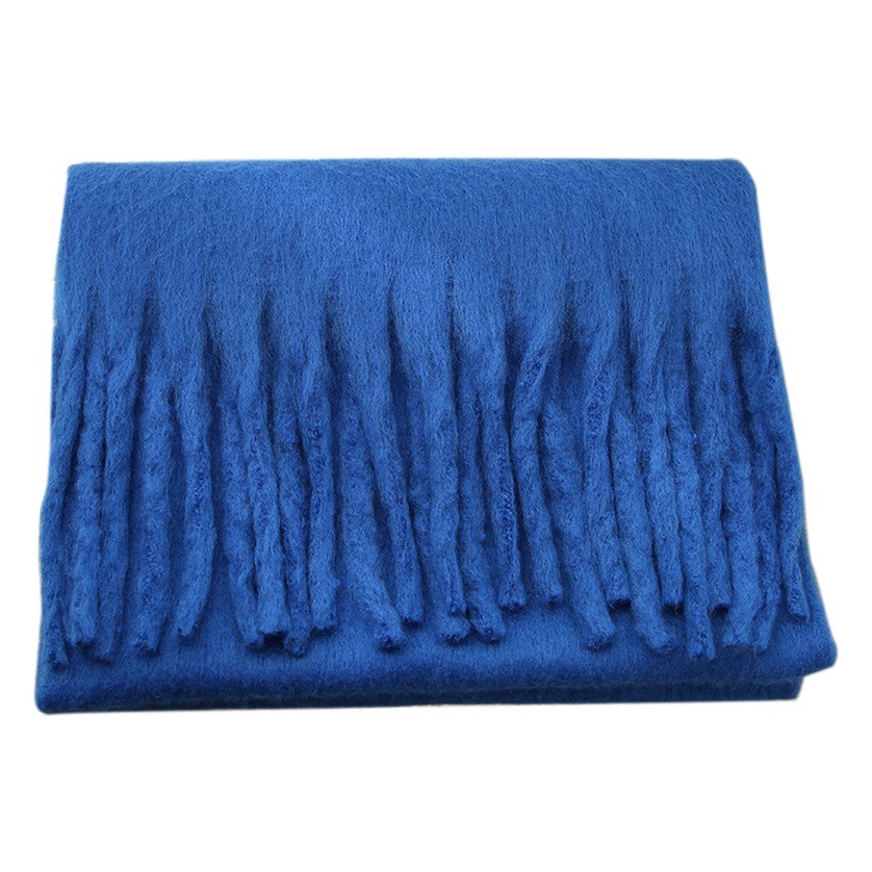 New mohair solid color scarf women's winter warm scarf thickened wool knitted thick tassel shawl men's