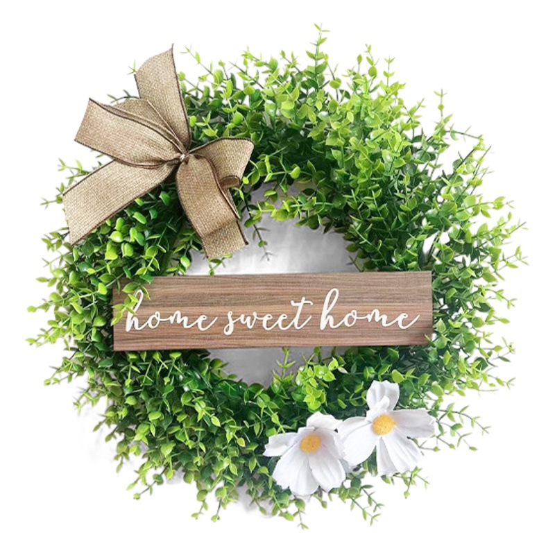 2024 new spring welcome wooden wreath cross-border simulation wreath front decoration spring wreath decoration wholesale