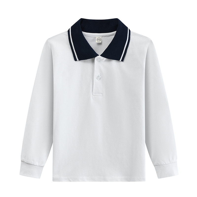 Picture of Boys' polo shirt long sleeve T-shirt children's cotton school uniforms girls lapel garden clothes White bottoming shirt a generation of hair