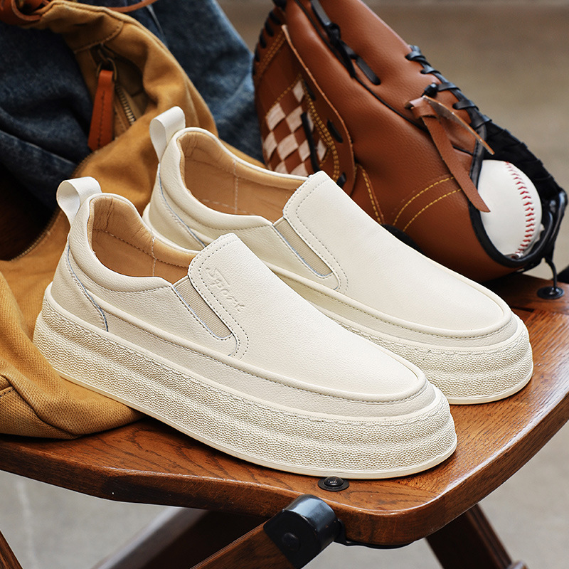 Spring and Summer New Loafers, Men's Shoes, Casual Shoes, Genuine Leather White Shoes, Sports Sneakers, Slip-On Slip-On Shoes, Korean Style Trendy