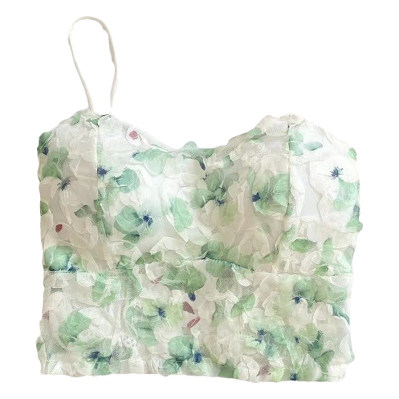 Picture of Small Fresh Floral Sling Outer Wear Tube Top Backless Chiffon Floral Vest Exposed Navel Sweet Short Top