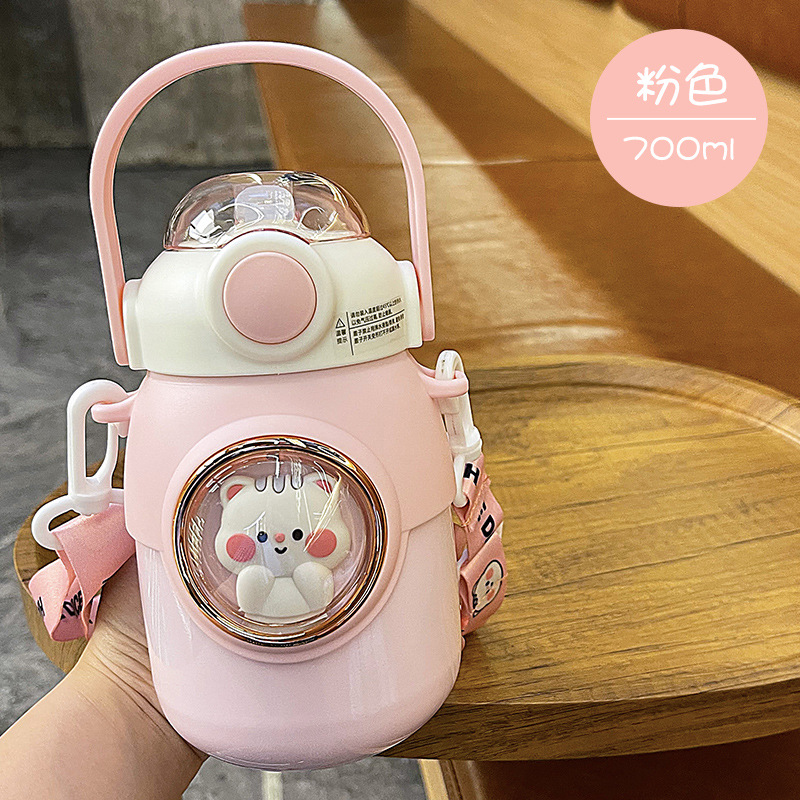 Picture of Large capacity cartoon children's thermos cup 316 stainless steel belly straw cup high color value portable student cup