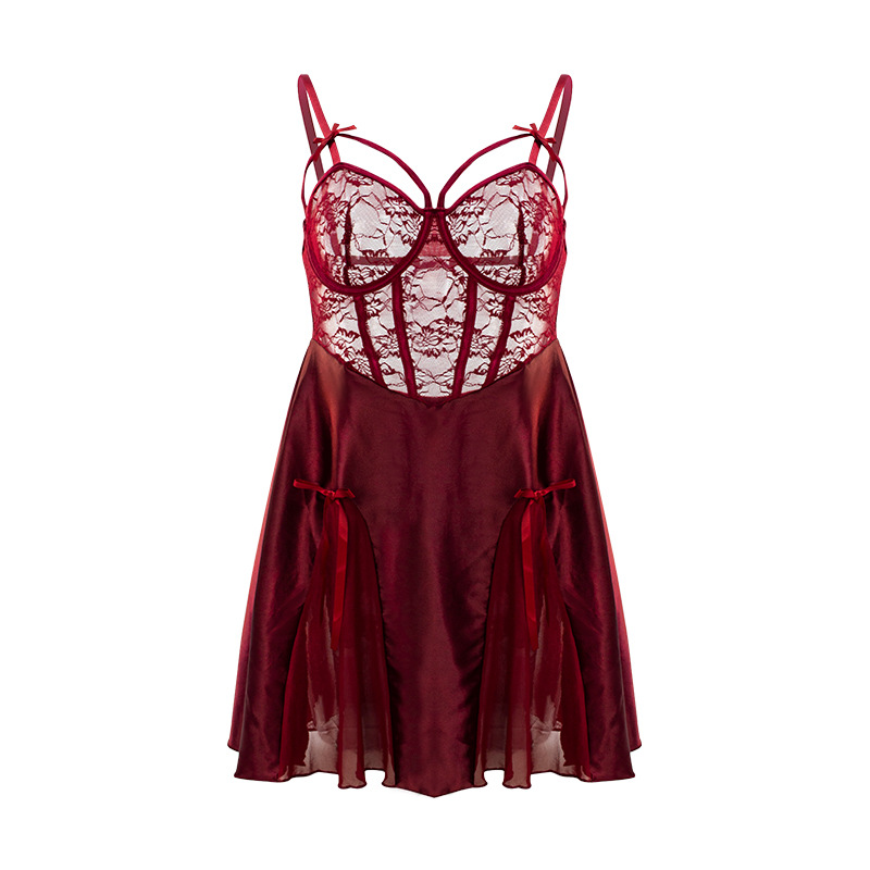 Cross-border foreign trade solid color high-end suspenders see-through sexy pajamas hollow large backless suit selling manufacturers wholesale