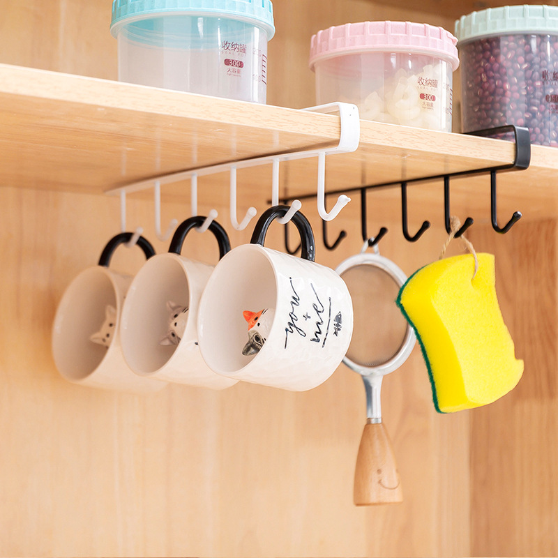 Picture of A169 Kitchen Wrought Iron Seamless Nail-free Hook Cabinet Storage Rack Multi-function Wardrobe Row Hook Finishing Rack