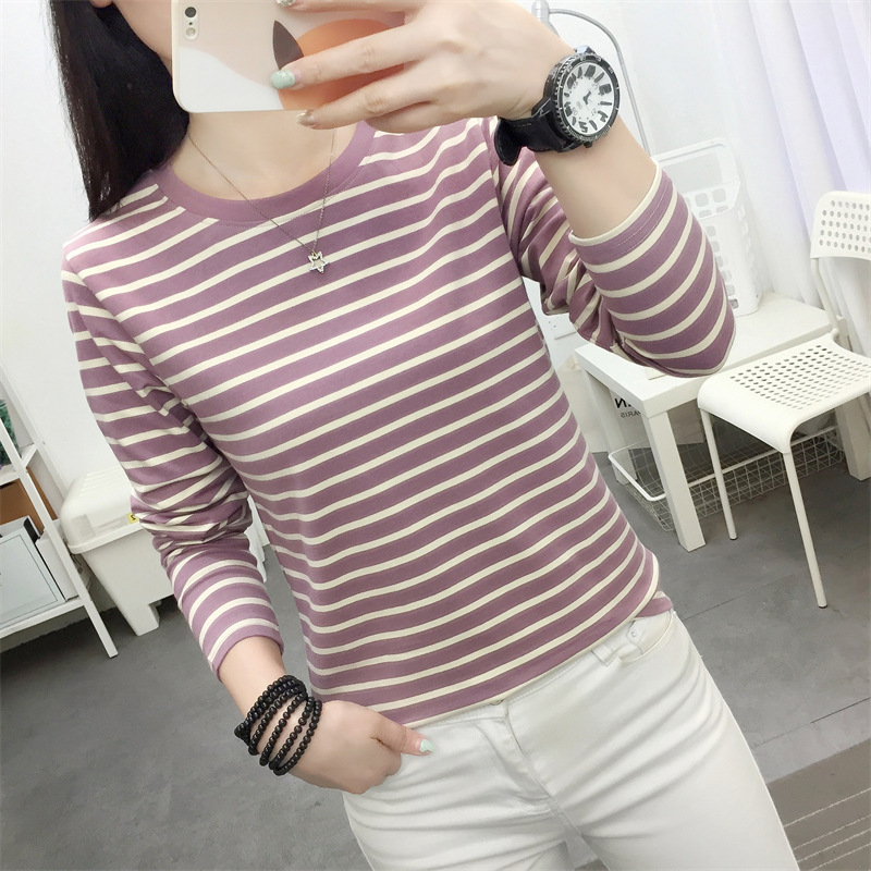 Picture of Striped T-shirt Women's Long Sleeve Top Early Autumn 2024 New plus size Loose Slimming Base Shirt Striped T-shirt