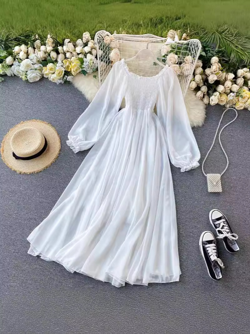 2025 New Sanya Seaside Vacation Dress with Swing White High-Quality Chiffon Beach Dress Extra Long Skirt