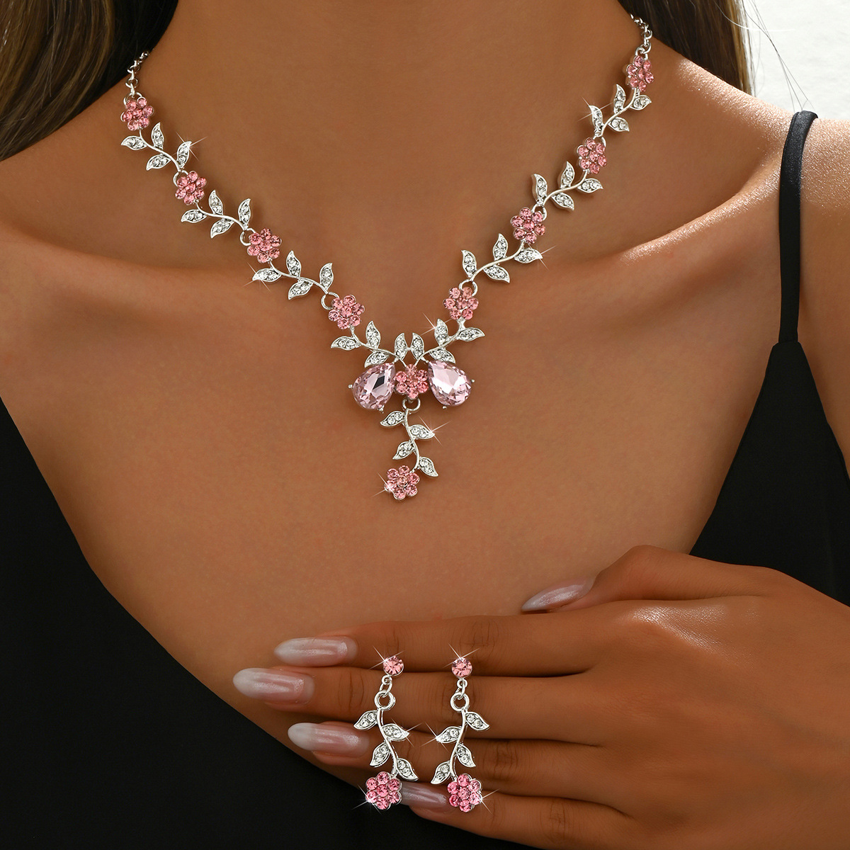 Cross-border supply direct alloy rhinestone wedding necklace earrings bride wedding jewelry banquet ladies variety