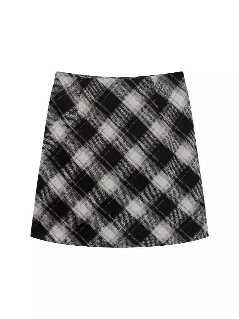 Red Plaid Skirt Autumn and Winter Short Skirt Women's 2024 Spring High Waist Slimming Covering Wool A- Line Skirt Hip Skirt