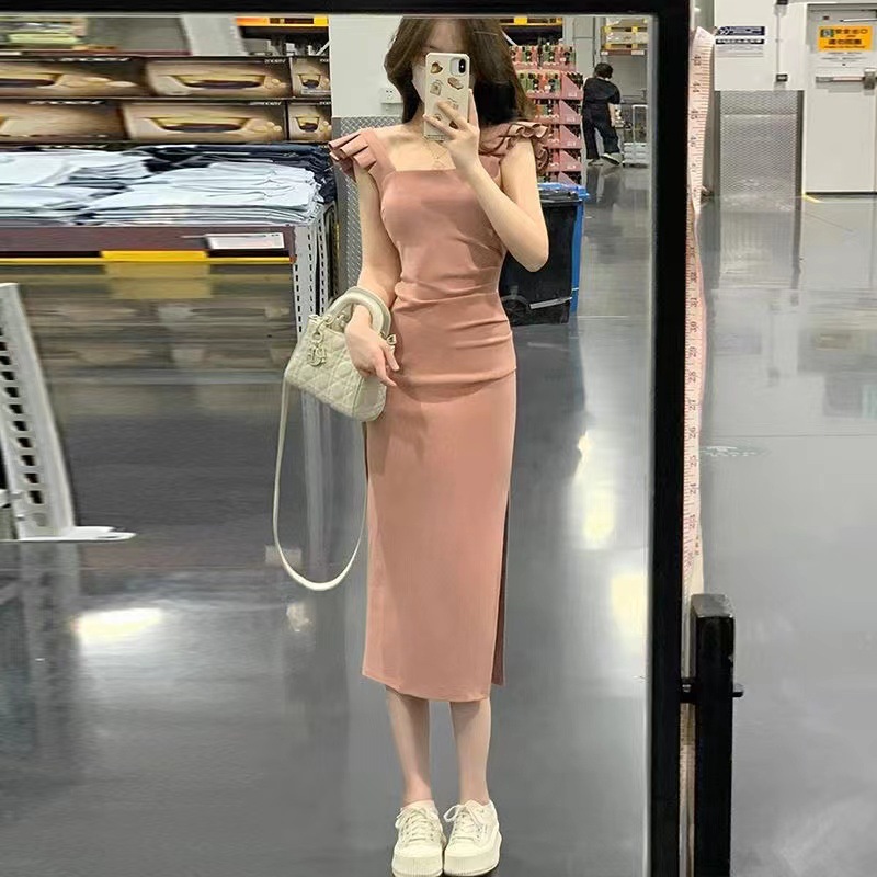 French Style Small Flying Sleeve Split Skirt Summer New Pure Desire Style Slimming Hip Dress dress Women's Dress
