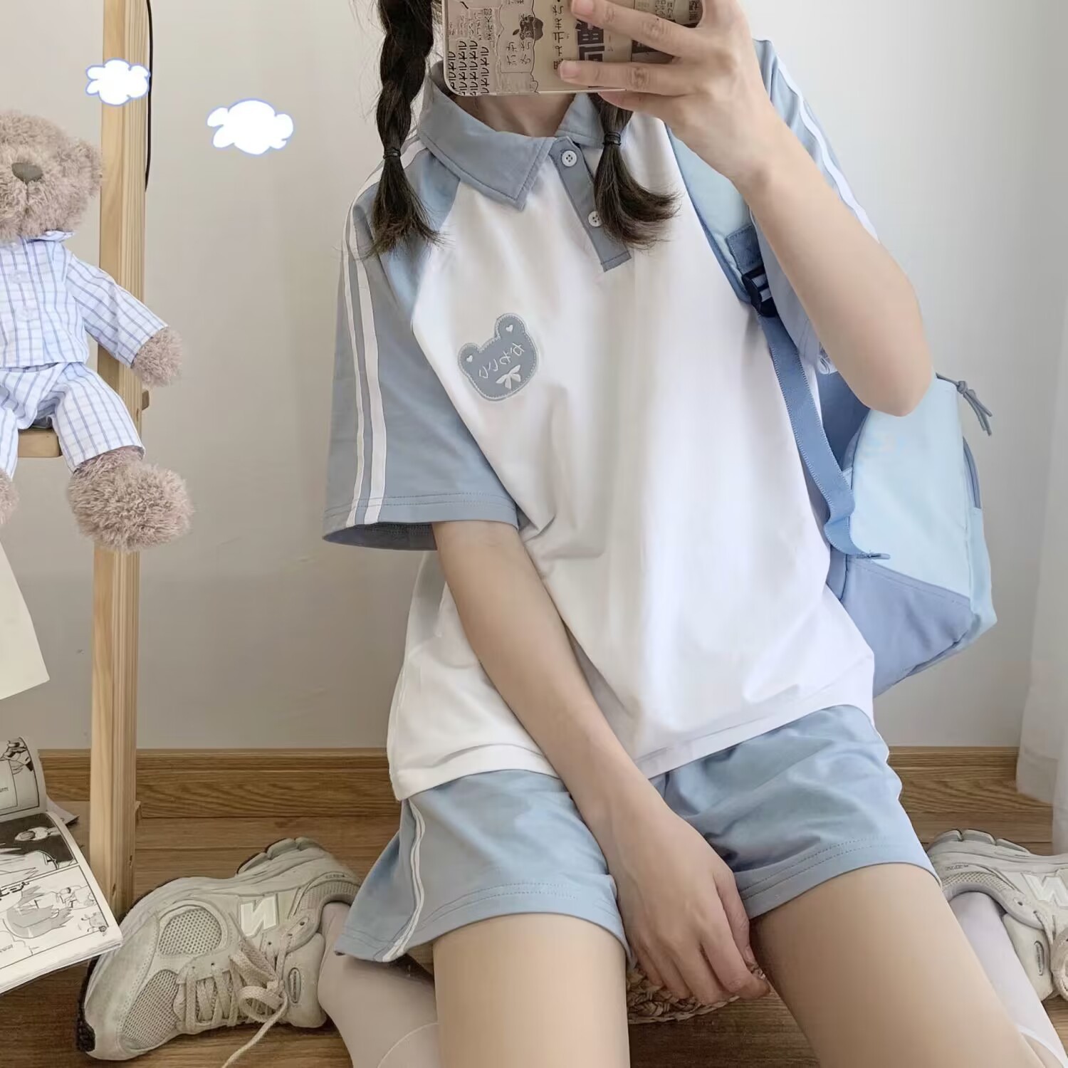 Fashion Sports suit Women's Summer Japanese Style Soft Girl College Style Loose Fashion Short-sleeved Shorts Casual Two-piece suit