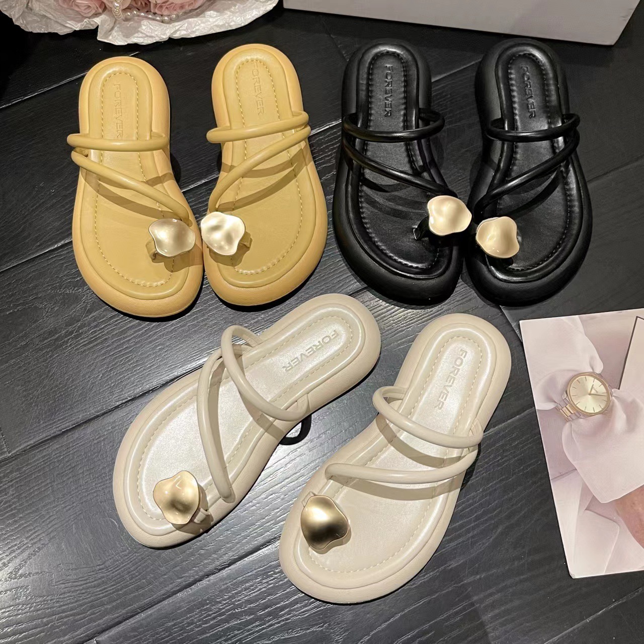 French Niche Fairy Style Open Toe Flat Sandals Women's Shoes Outer Wear 2024 New Summer Casual Sandals