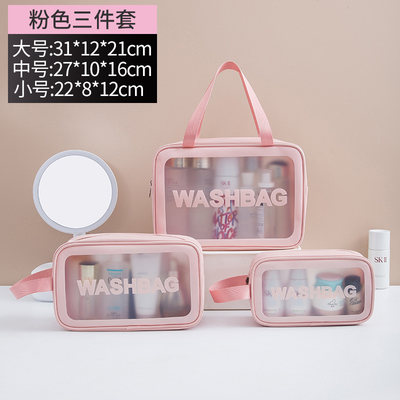 Picture of PVC Transparent Cosmetic Bag Simple Large Capacity Bath Bag PU Waterproof Portable Toiletry Bag Portable Travel Storage Bag