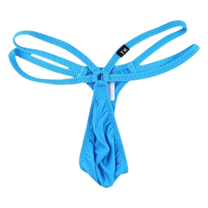 Picture of Men's thong Elastic ice silk fabric sexy double thin waist with ring underwear comfortable low waist men's single t pants