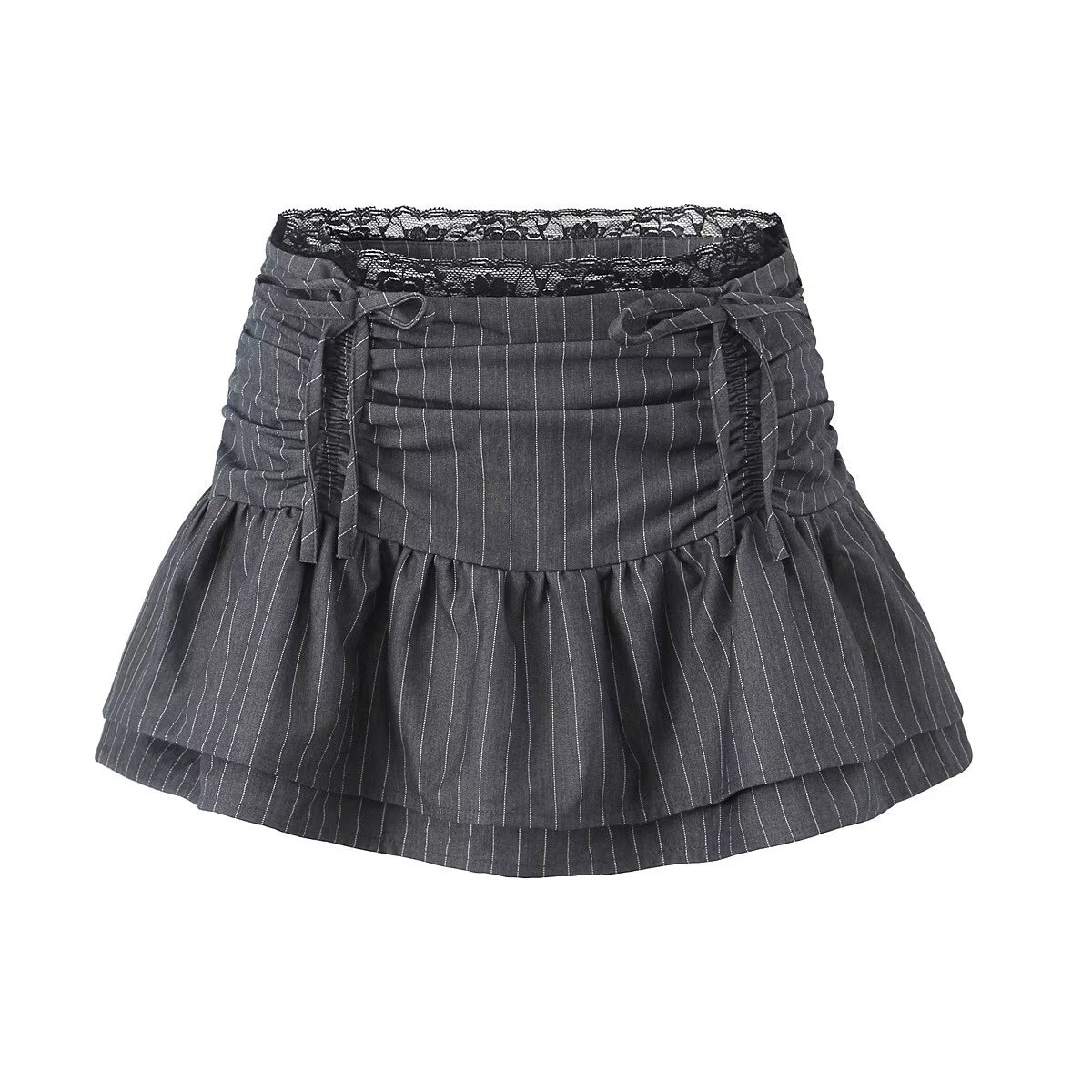 European and American Style Summer New Women's French Retro Slim High Waist Lace Stitching Drawstring Mini Skirt
