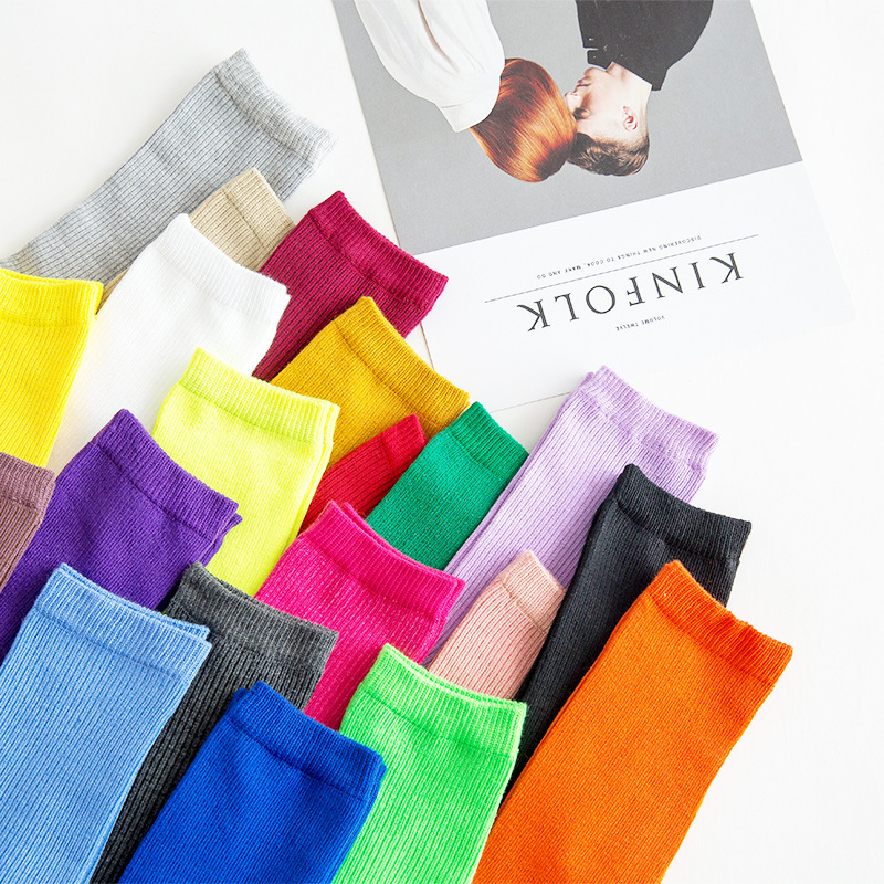 Picture of Spring and summer women's socks solid color dopamine color tube socks Zhuji pile socks ladies candy color socks cotton socks