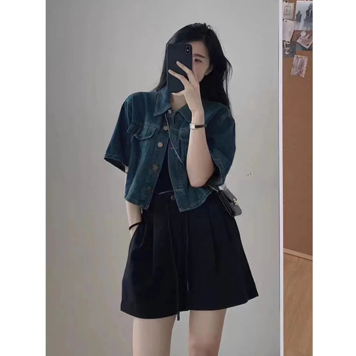 Picture of 2024 Summer New Vintage Short-sleeved Top for Little Denim Shirt Thin Outer Denim Coat for Women