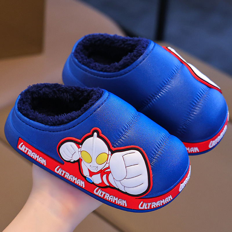 Children's Cotton Slippers 2024 New Cartoon Ultraman Boys Winter Bag and Girls Waterproof Baby Fleece-Lined Cotton Shoes
