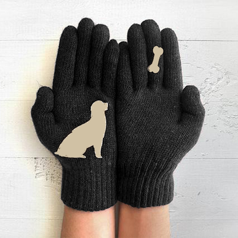 Picture of Foreign trade supply wish ladies wool gloves autumn and winter finger warm fun puppy bone cute printed gloves