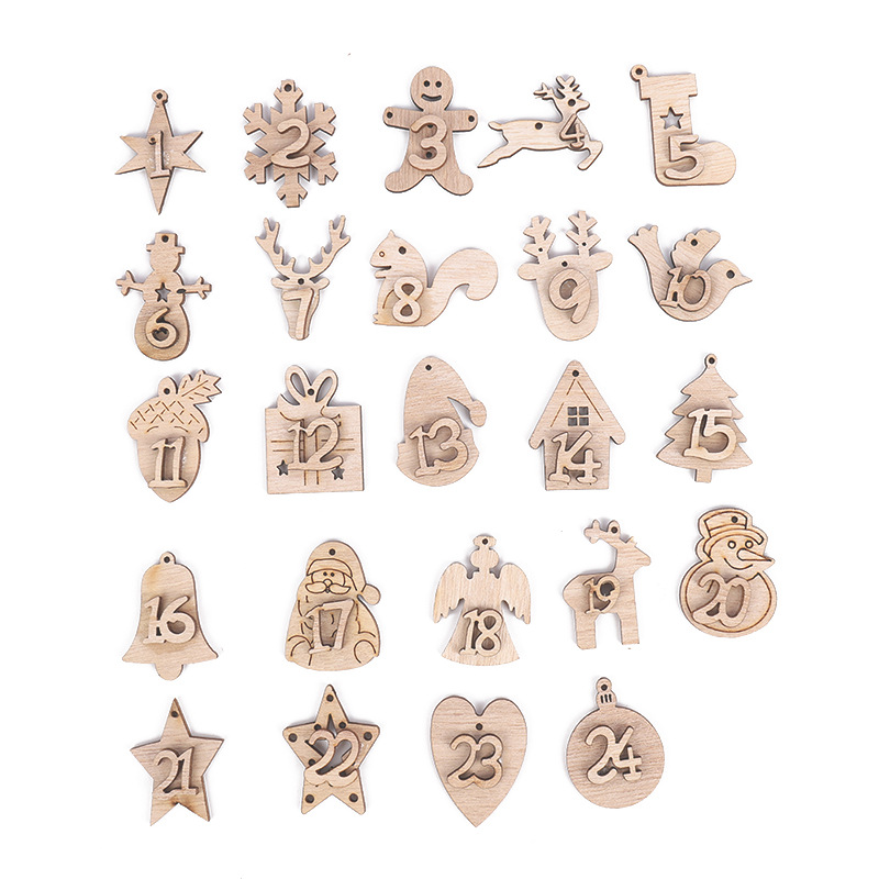 Picture of Creative Christmas Calendar Pendant Wooden Label 24 Digital Countdown Gift Bag Hanging Craft