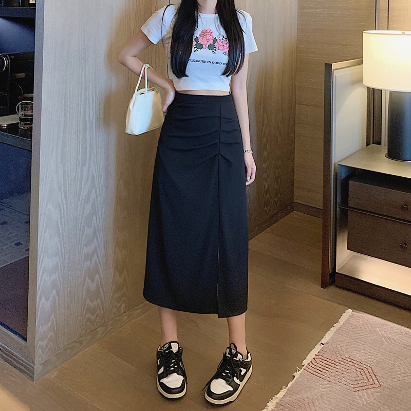 2024 Irregular Suit Skirt Women's Summer Small Slim Pleated Hip Skirt Mid-Length Slit A-Line Skirt