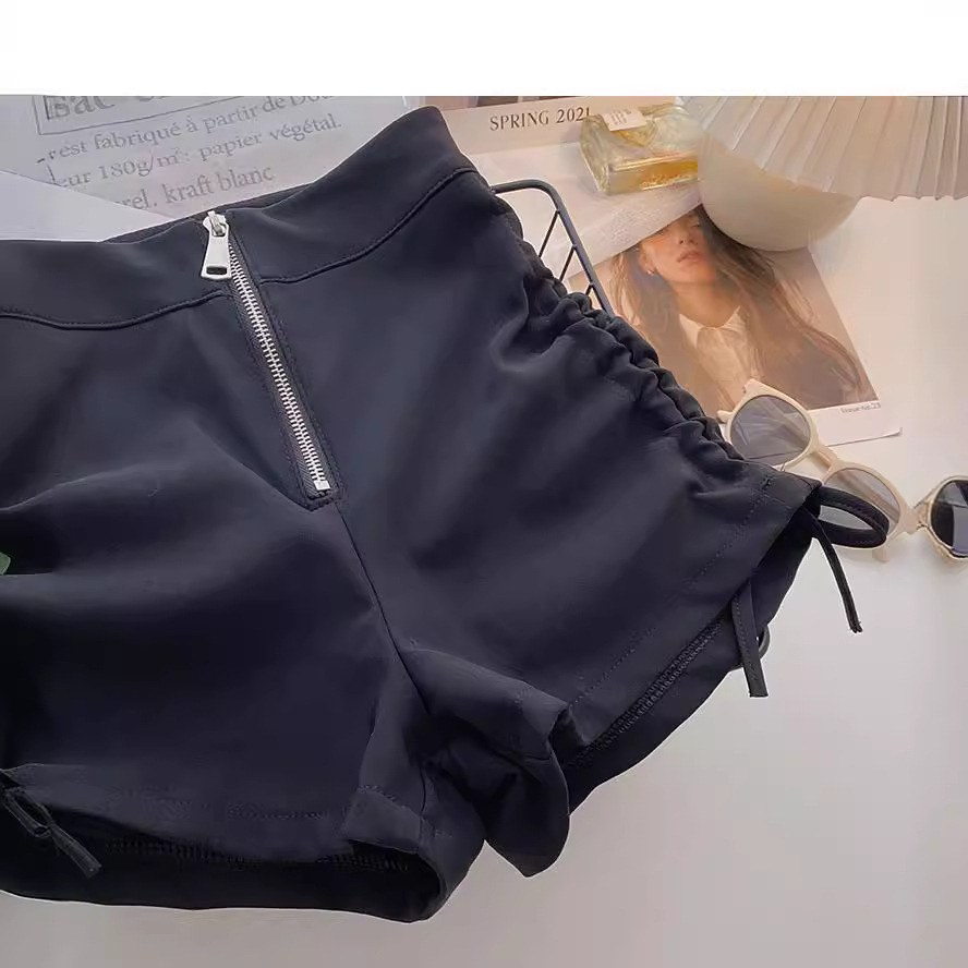 Black Drawstring Shorts Women 2022 Spring and Summer New plus size chubby girl Wide Pants High Waist A- shaped Casual Hot Pants