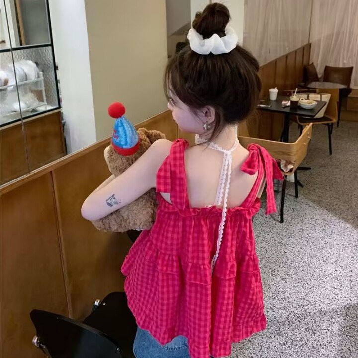 Plaid Camisole Women's Summer 2023 New Korean Style Sweet and Hot Style Outfit Niche Design Short Top