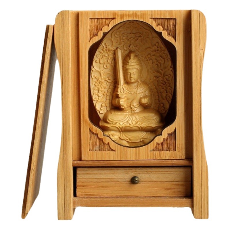 Boxwood Carvings Guanyin Bodhisattva Eight Patron Saints Small Buddha Statues Hand Pieces Small Buddhist Niche Crafts Ornaments