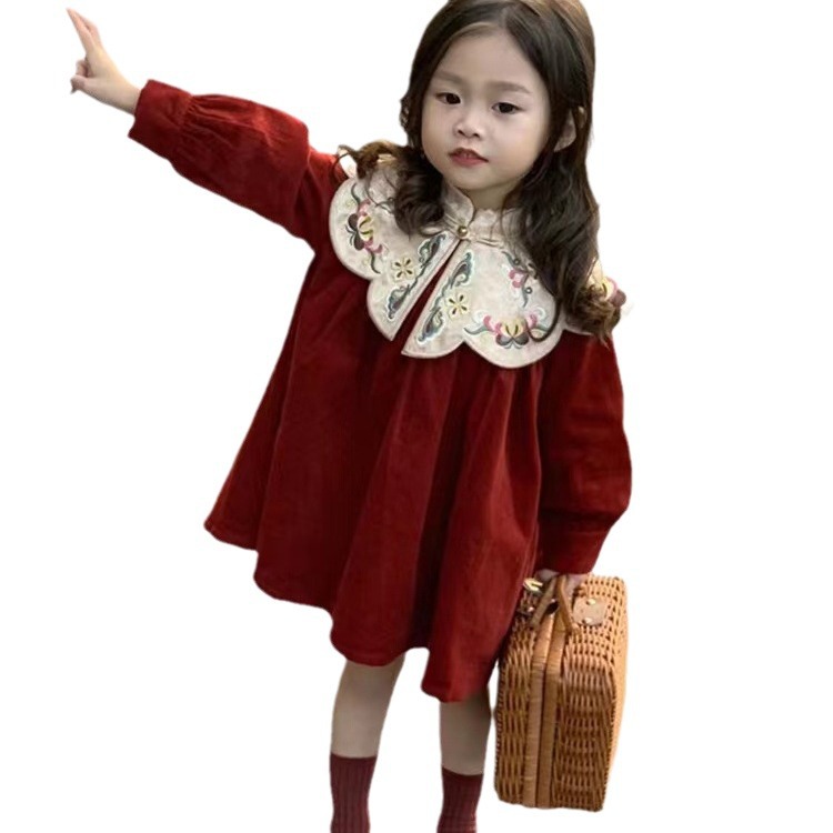 Picture of Girls' New Year Chinese style one-year-old dress winter New Western style lace embroidery dress Baby New Year greeting clothes fashion