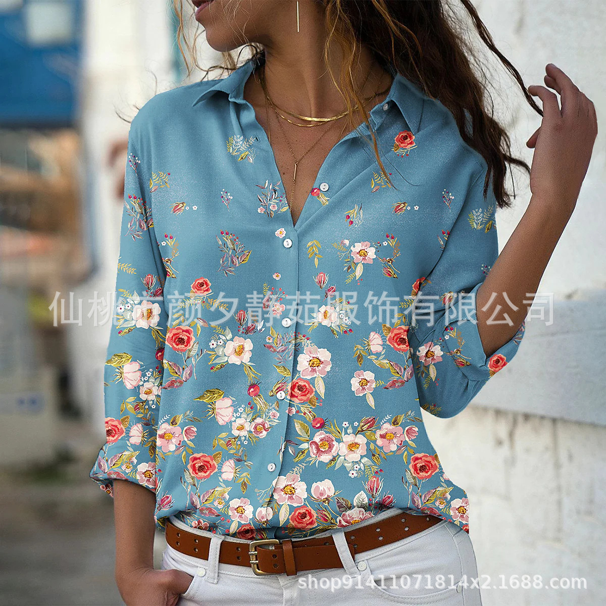 Picture of 2022 New Foreign Trade Women's AliExpress Spring Long Sleeve Shirt Fashion plus size Printed Top