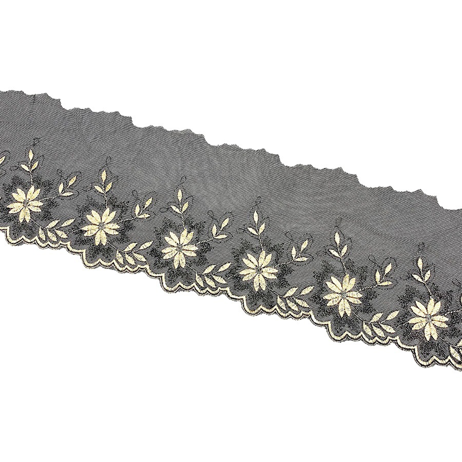 Foreign trade gold thread soft black mesh lace accessories DIY doll skirt lengthened clothing fabric embroidered lace