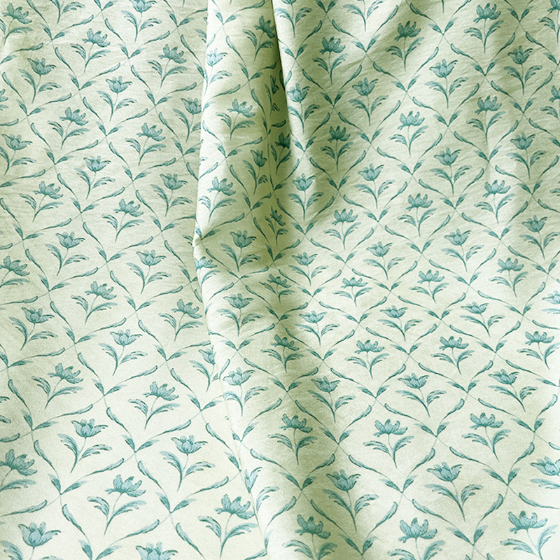 Green Background Rhombus Flower New Chinese Digital Printed Fabric Brocade Cotton Fabric Cheongsam Dress Top Han Dynasty Fabric