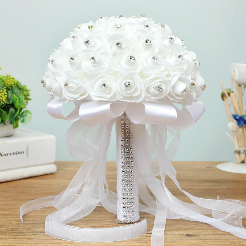 Bridal White with diamond holding flower rose ribbon wedding wedding ribbon Holy direct wholesale factory delivery