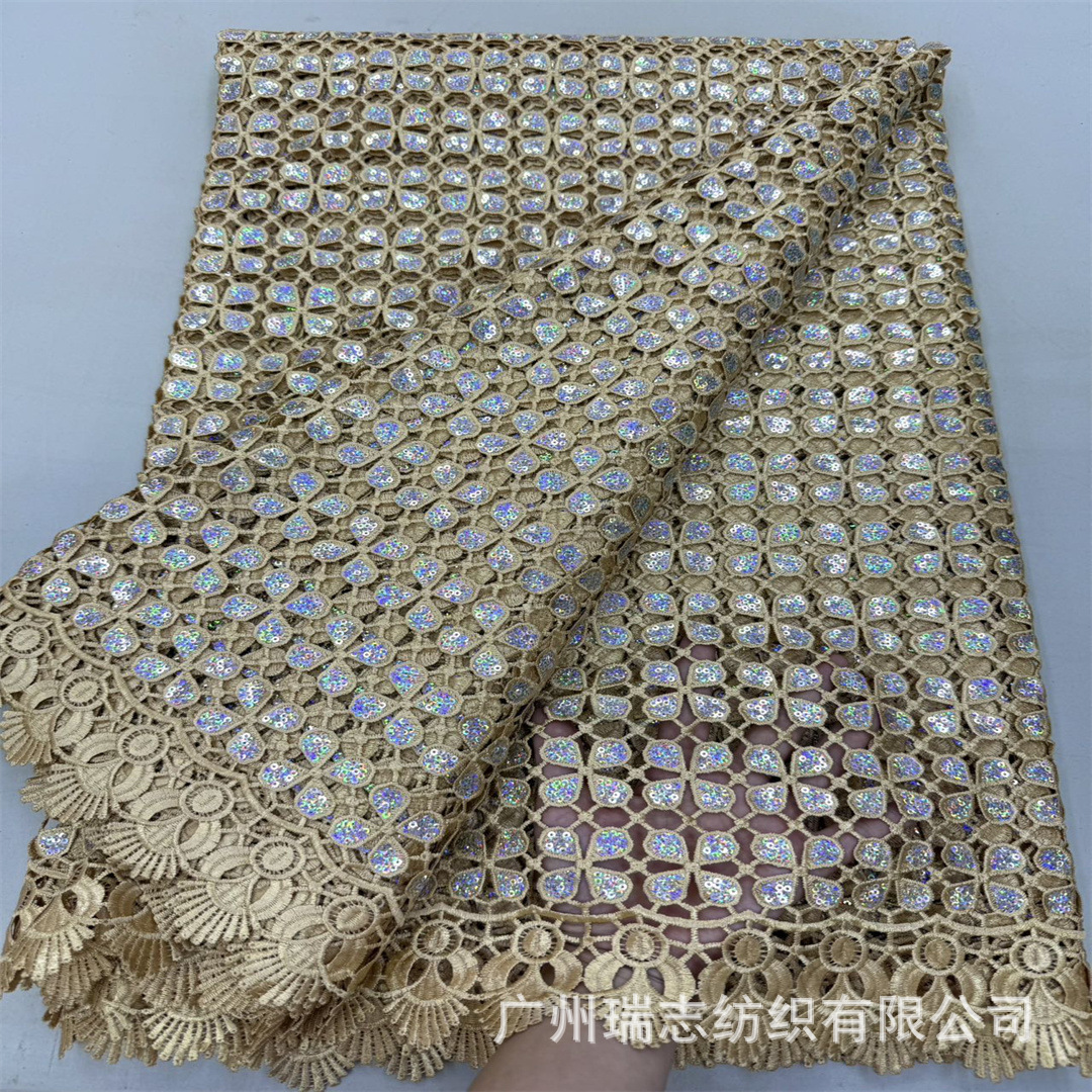 summer sunflower hollow sequins water soluble embroidered cloth african clothing lace 5Y quality cord lace