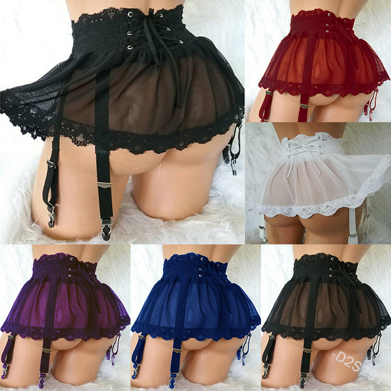 Sexy Underwear Women's European and American Foreign Trade Mesh Perspective High Waist Strap Skirt with Garter Strap Wholesale 1790