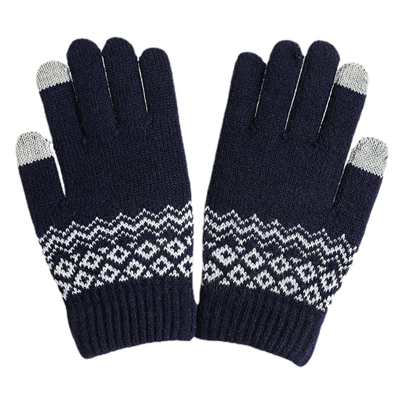 Manufacturer Wholesale Knitted Touch Screen Gloves Winter Warm Women's Split-Finger Wool Plus Velvet Cold-Proof Jacquard Warm Gloves