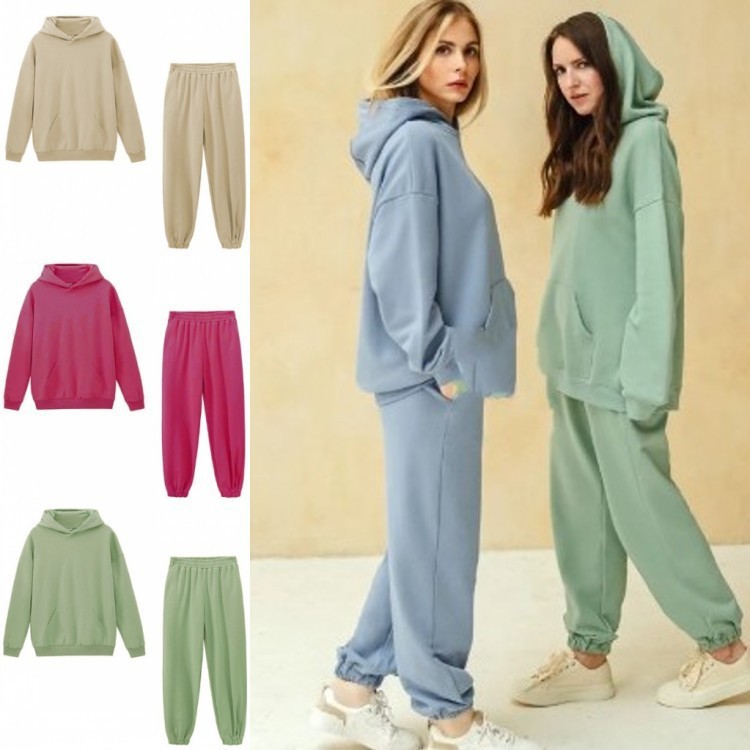 Cross-Border Aliexpress Sweatshirt Suit Women's Two-Piece Set 2024 Winter Fleece Hooded Sweatshirt New Casual Women's Suit