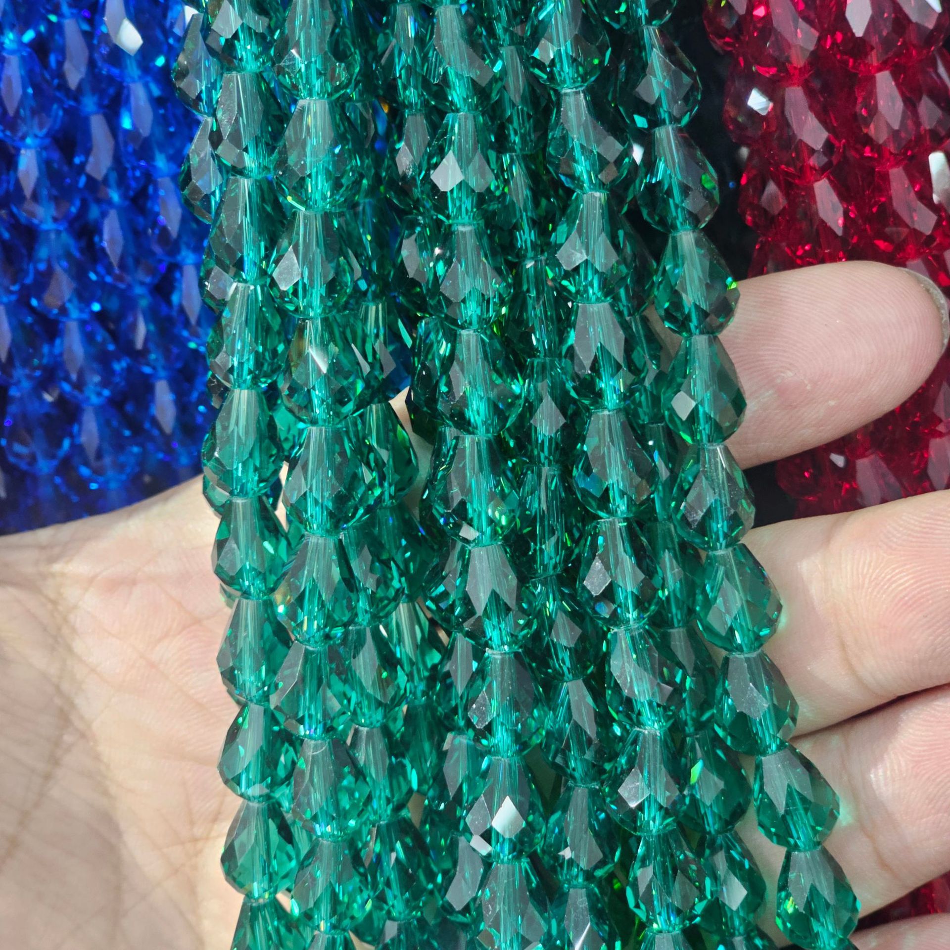 Picture of K9 Crystal through hole water drop cut surface dripping loose beads DIY handmade accessories beaded mobile phone chain bracelet hairpin
