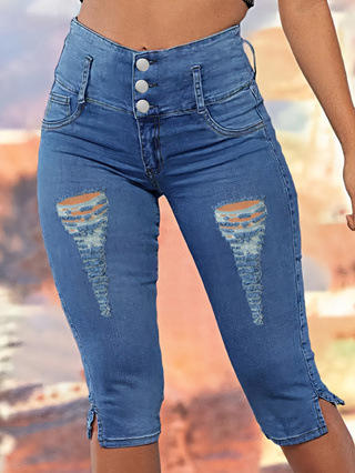 ATC08674# Foreign Trade Cross-border Amazon ebay AliExpress Cross-border Explosions Ladies Buckle Ripped Jeans