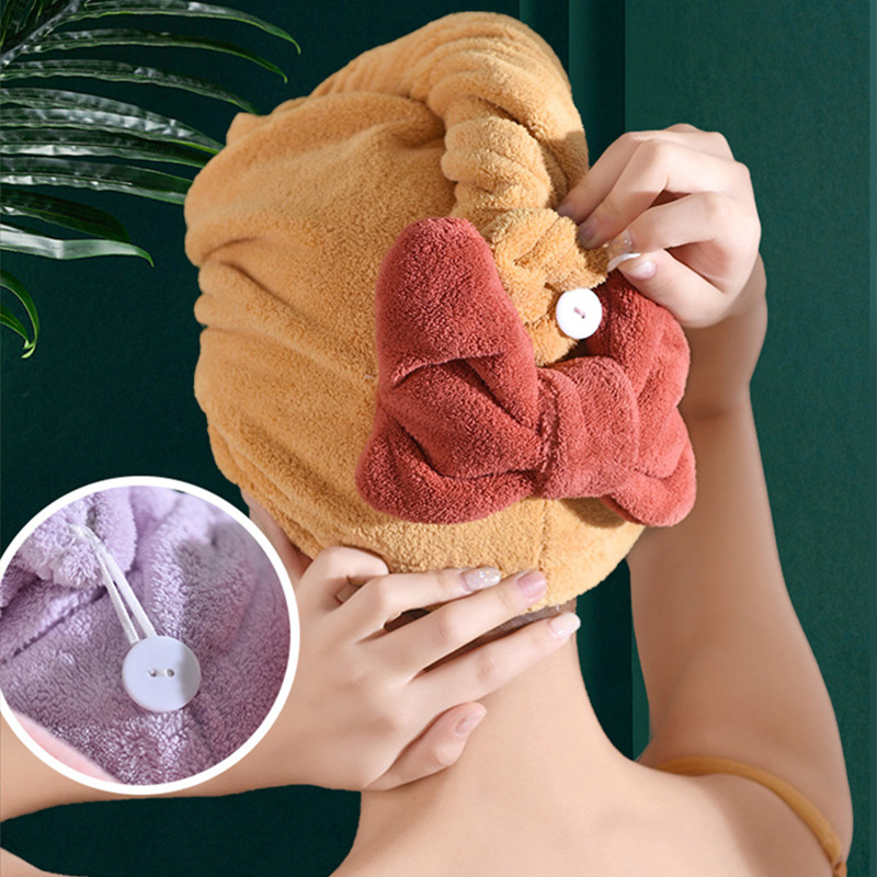 Coral Fleece Dry Hair Cap Water Absorbent Easy to Lose Hair Shower Cap Dry Hair Towel Cute Bow Female College Student Dormitory Home
