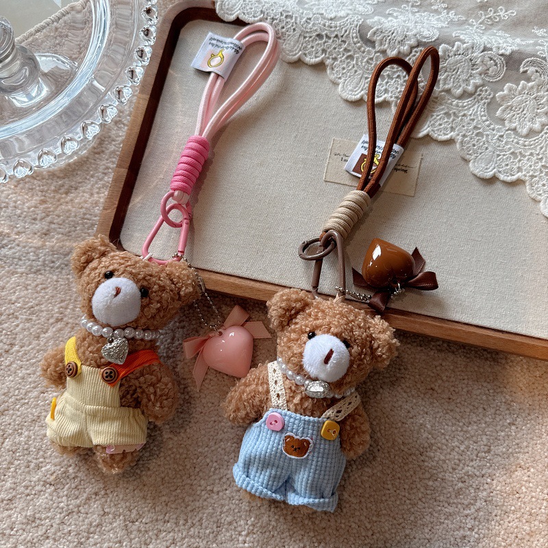 South Korea Dongdaemun with Cute Soft Cute Suspenders Love Bear Mobile Phone Bag Pendant Car Key Chain Women